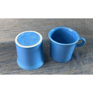 2 VTG Fiesta Ware - "O-Ring Handle" Coffee Mugs Peacock BLUE Homer Laughlin Cups